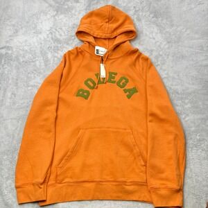 Bodega 2XL Orange Hoodie Spellout Arched Logo Pullover Made USA $100 MSRP NWT